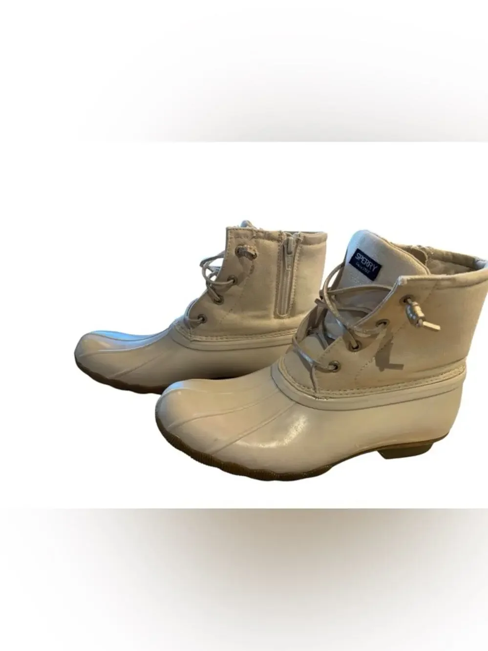 Sperry Saltwater Boot Women's Size 6 Cream Canvas Duck Boots with Side Zip